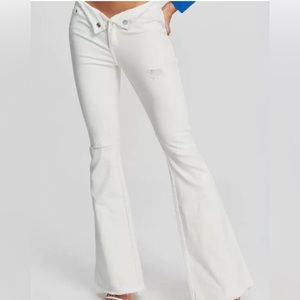 SER.O.YA Olivia Mid-Rise White Ultra Flare Fold Over Waist Jeans Size 25